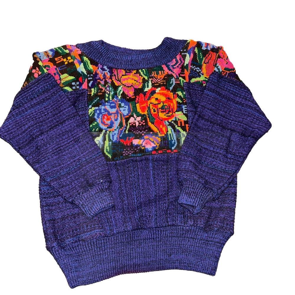 VTG Dona Cristina Hand Woven‎ Artwear Embroidered 80s Mock Neck Sweater Women OS